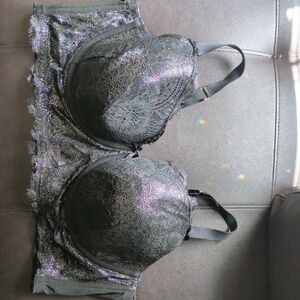 Cacique Black Lace Longline Bra with Iridescent Sparkle